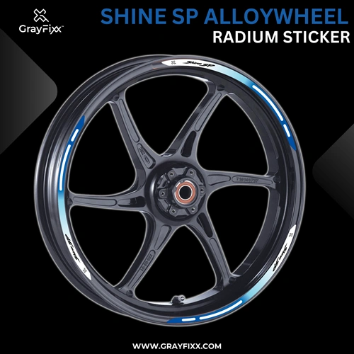 Alloy Wheel Radium Sticker for Shine SP | Made in Premium Radium with FPF (Fade Protection Film), Waterproof, Precut Sticker, Pack Of 12